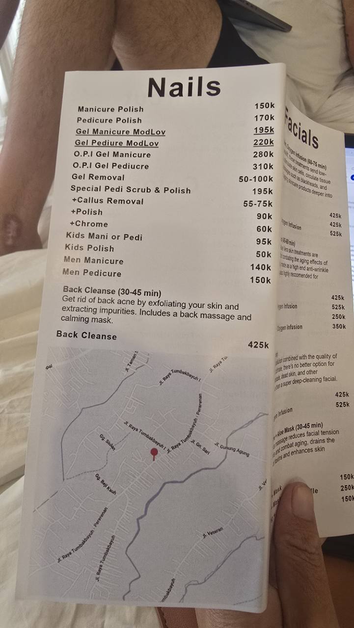 Original brochure with nail services and back cleansing